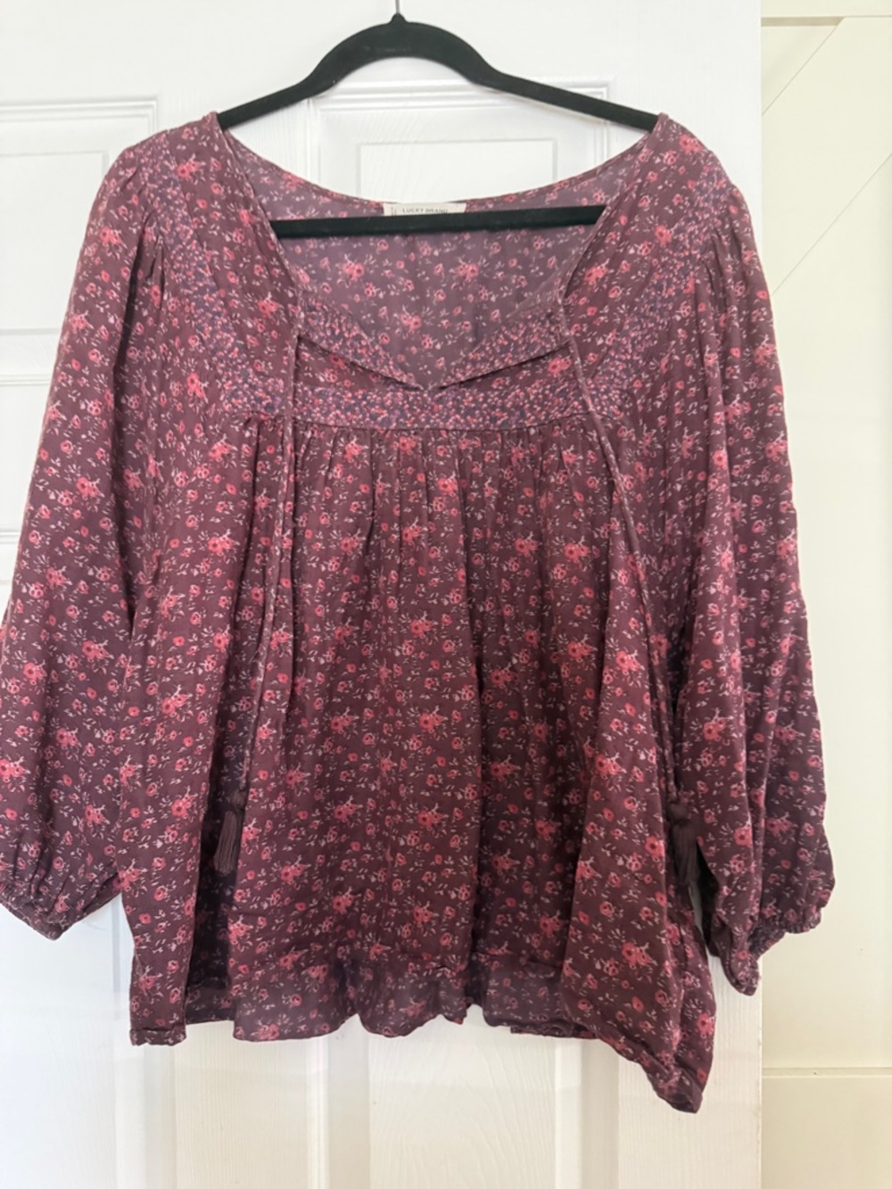 Lucky Brand Mauve Floral Peasant Top
